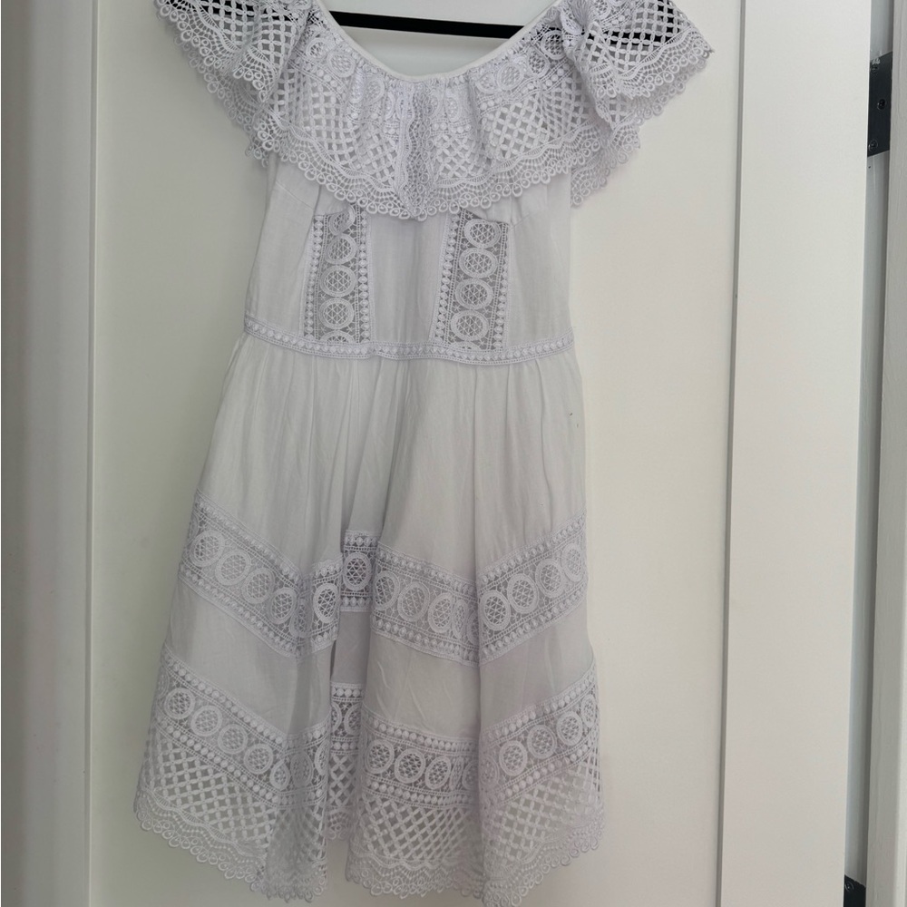 Charo Ruiz Ibiza White Lace Off-Shoulder Dress - Size S